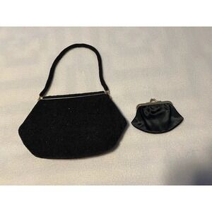 Vintage Saks Fifth Avenue Black Seed Beaded Purse Kiss Lock Belgium